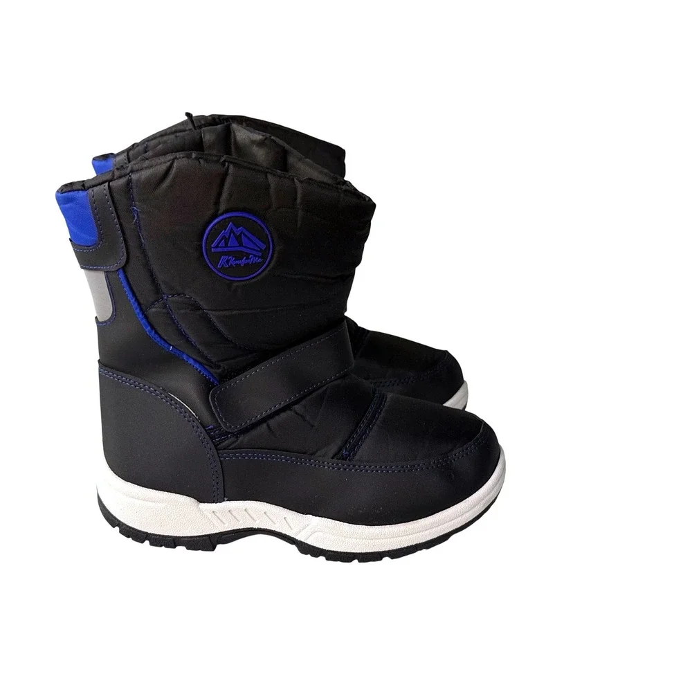 KomforMe Kids Black Blue Nylon Fleece Lined Winter Snow Boots New Size 1